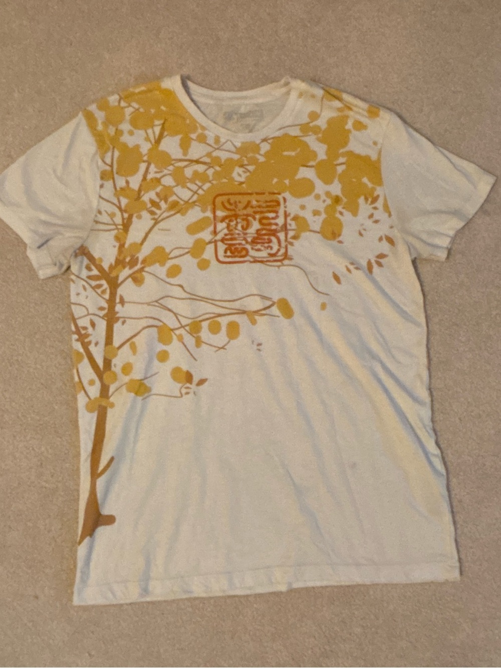 GAP White Short Sleeve Tee with Yellow Tree Graphic